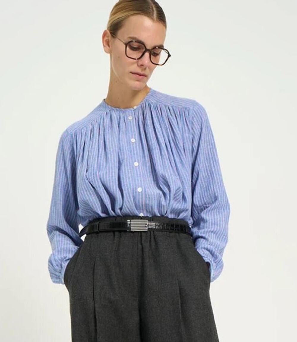 Laurence Bras Cigar Blouse Khadi 100% Cotton Light Blue Airy 4 $321
